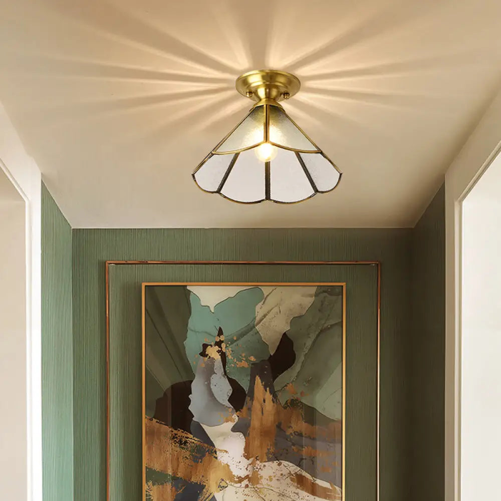 Colonial Scalloped Ceiling Light Brass Finish Semi Flush Mount for Living Room Bedroom Hallway Single Bulb Metal Fixture Traditional | Thomler