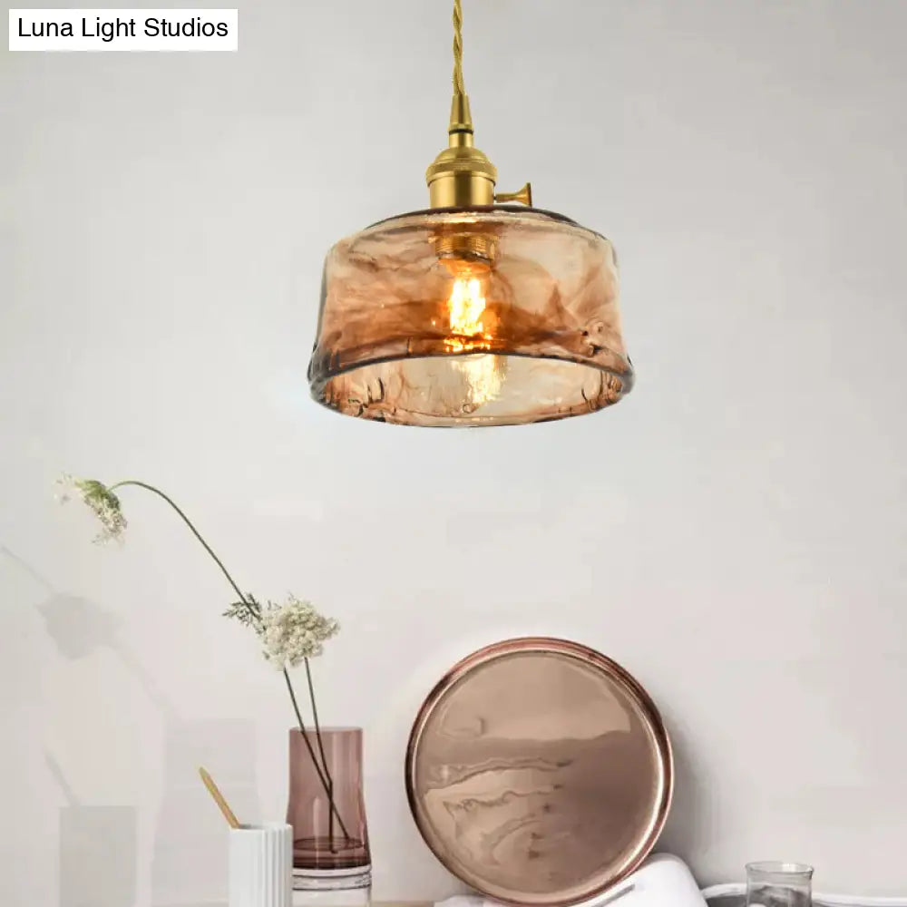 Tan Glass Shade Hanging Light Fixture Single-Bulb Ceiling Drop Lamp with Adjustable Chain for Dining Room Kitchen Island Bedroom | Thomler