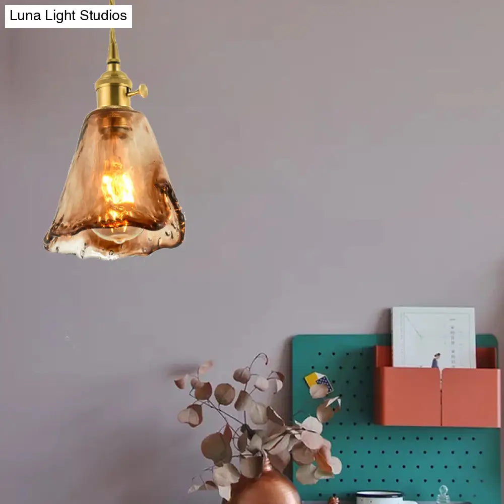 Tan Glass Shade Hanging Light Fixture Single-Bulb Ceiling Drop Lamp with Adjustable Chain for Dining Room Kitchen Island Bedroom | Thomler