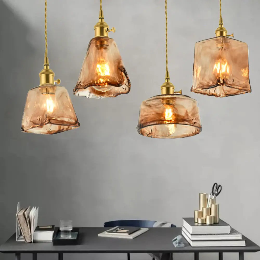 Tan Glass Shade Hanging Light Fixture Single-Bulb Ceiling Drop Lamp with Adjustable Chain for Dining Room Kitchen Island Bedroom | Thomler