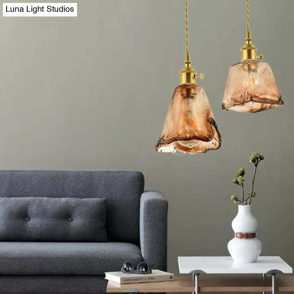 Tan Glass Shade Hanging Light Fixture Single-Bulb Ceiling Drop Lamp with Adjustable Chain for Dining Room Kitchen Island Bedroom | Thomler