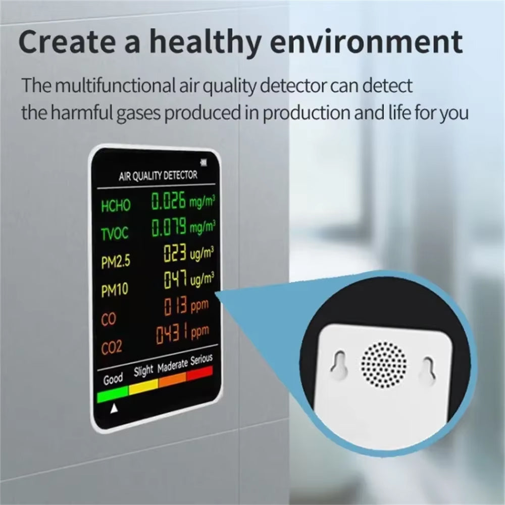 6-in-1 Indoor Air Quality Monitor with Real-Time CO2, PM2.5, TVOC, Temperature & Humidity Tracking for Home, Office & Bedroom | Thomler