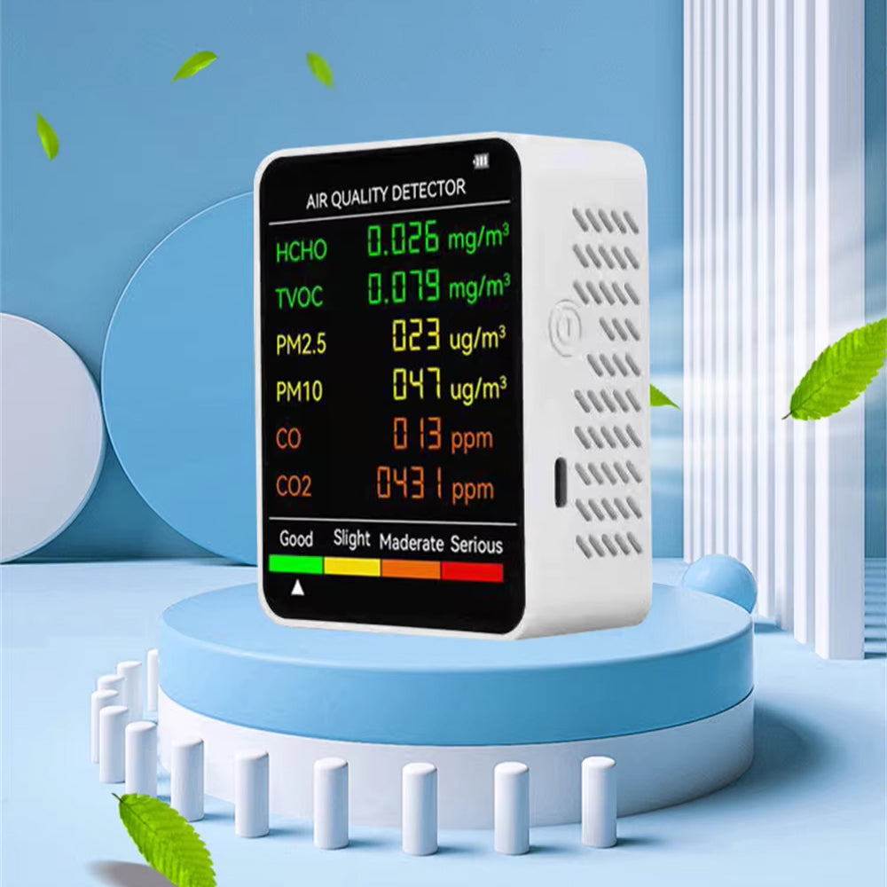 6-in-1 Indoor Air Quality Monitor with Real-Time CO2, PM2.5, TVOC, Temperature & Humidity Tracking for Home, Office & Bedroom | Thomler