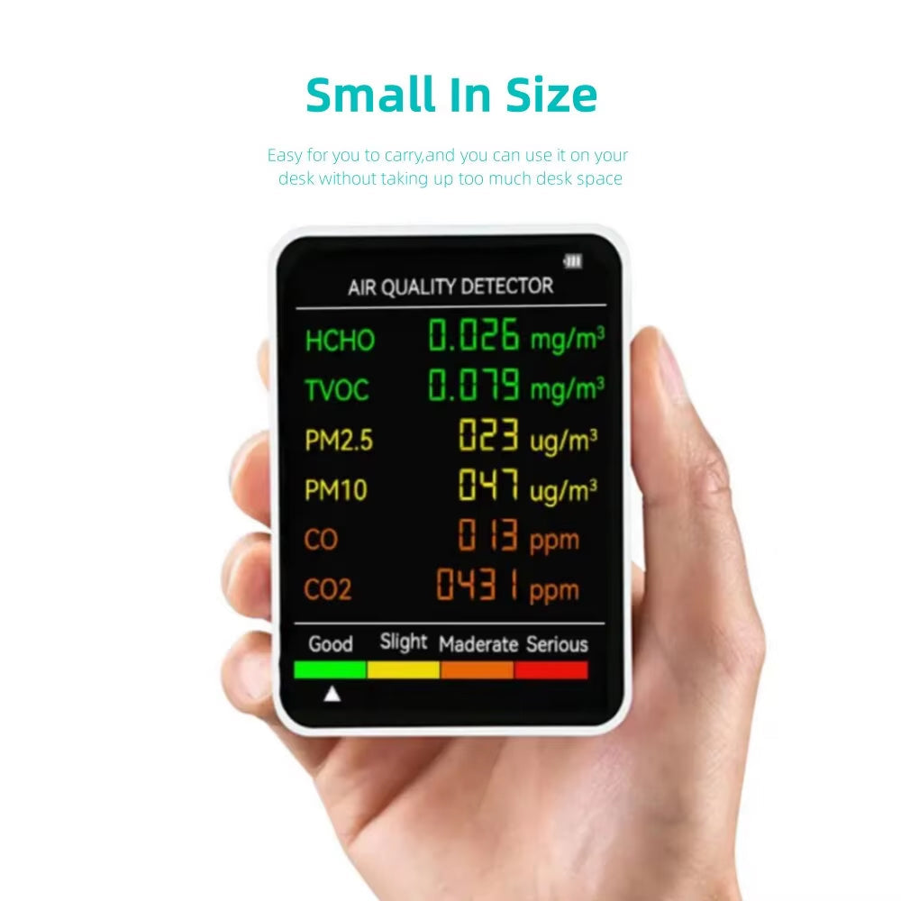 6-in-1 Indoor Air Quality Monitor with Real-Time CO2, PM2.5, TVOC, Temperature & Humidity Tracking for Home, Office & Bedroom | Thomler
