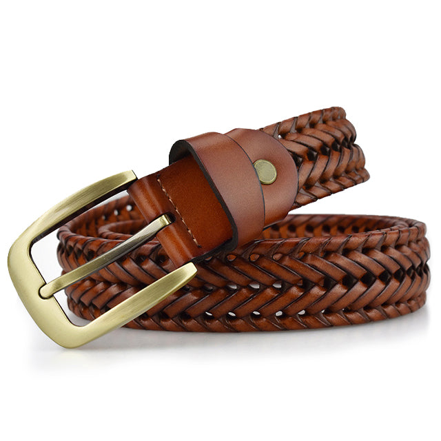 Woven Cowhide Strap with Silver Buckle for Men – Casual & Dress Wear Belt for Jeans & Chinos | Thomler
