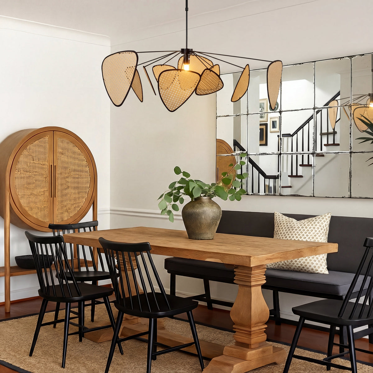 Woven Rattan Hanging Pendant Light Natural Organic Design Warm LED Lighting for Dining Room Bedroom Boho Modern Farmhouse | Thomler