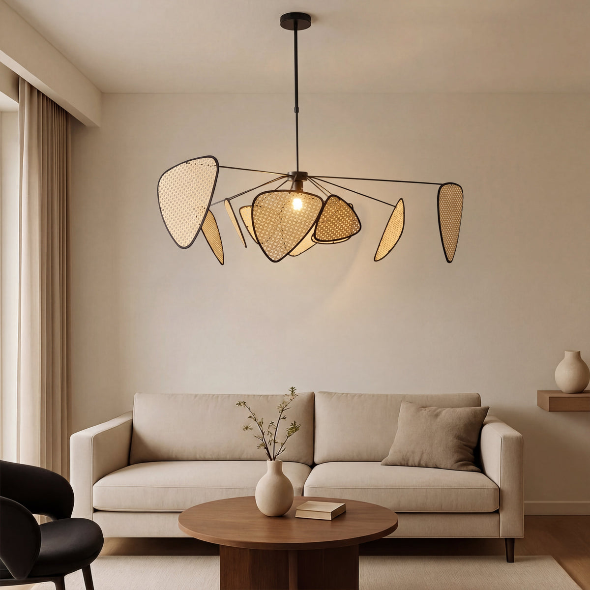Woven Rattan Hanging Pendant Light Natural Organic Design Warm LED Lighting for Dining Room Bedroom Boho Modern Farmhouse | Thomler
