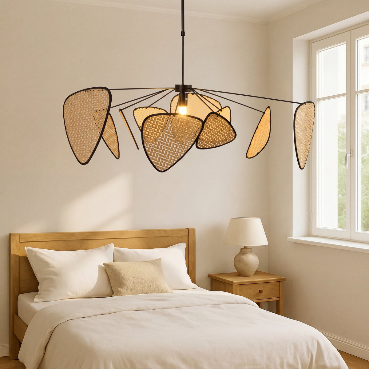 Woven Rattan Hanging Pendant Light Natural Organic Design Warm LED Lighting for Dining Room Bedroom Boho Modern Farmhouse | Thomler