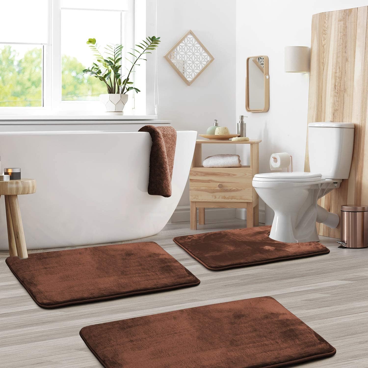Bath Mat Set Memory Foam Velvet 50.0 x 80.0 cm Grey Non Slip Bathroom Floor Mats Absorbent Toilet Rug Set | Thomler
