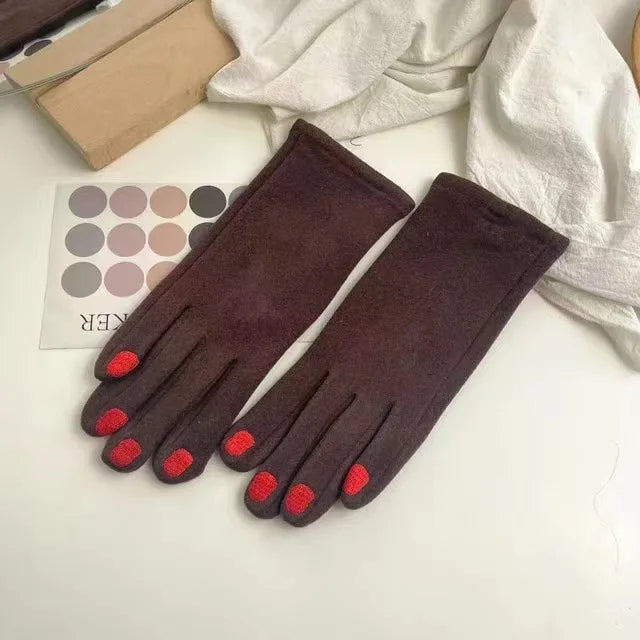 Fleece-Lined Knit Gloves with Embroidered Fingernail Detail for Women | Thomler