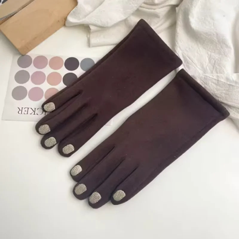 Fleece-Lined Knit Gloves with Embroidered Fingernail Detail for Women | Thomler