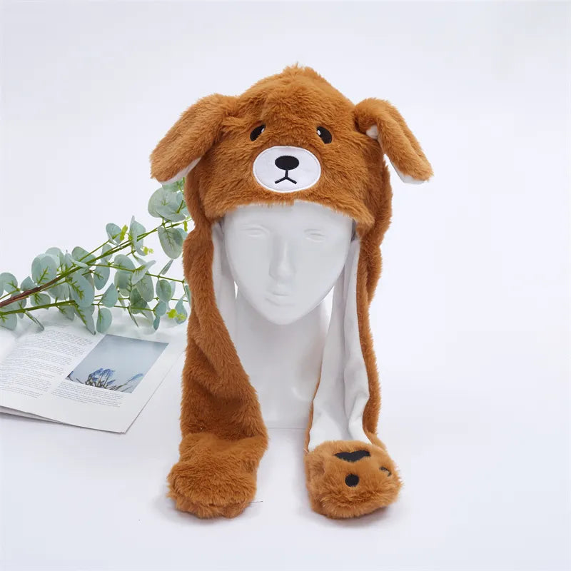 Plush Hat with Pop-Up Ears for Kids & Adults – Interactive Cosplay Beanie with Squeeze Paws | Fun Winter Accessory for Parties, Christmas | Thomler