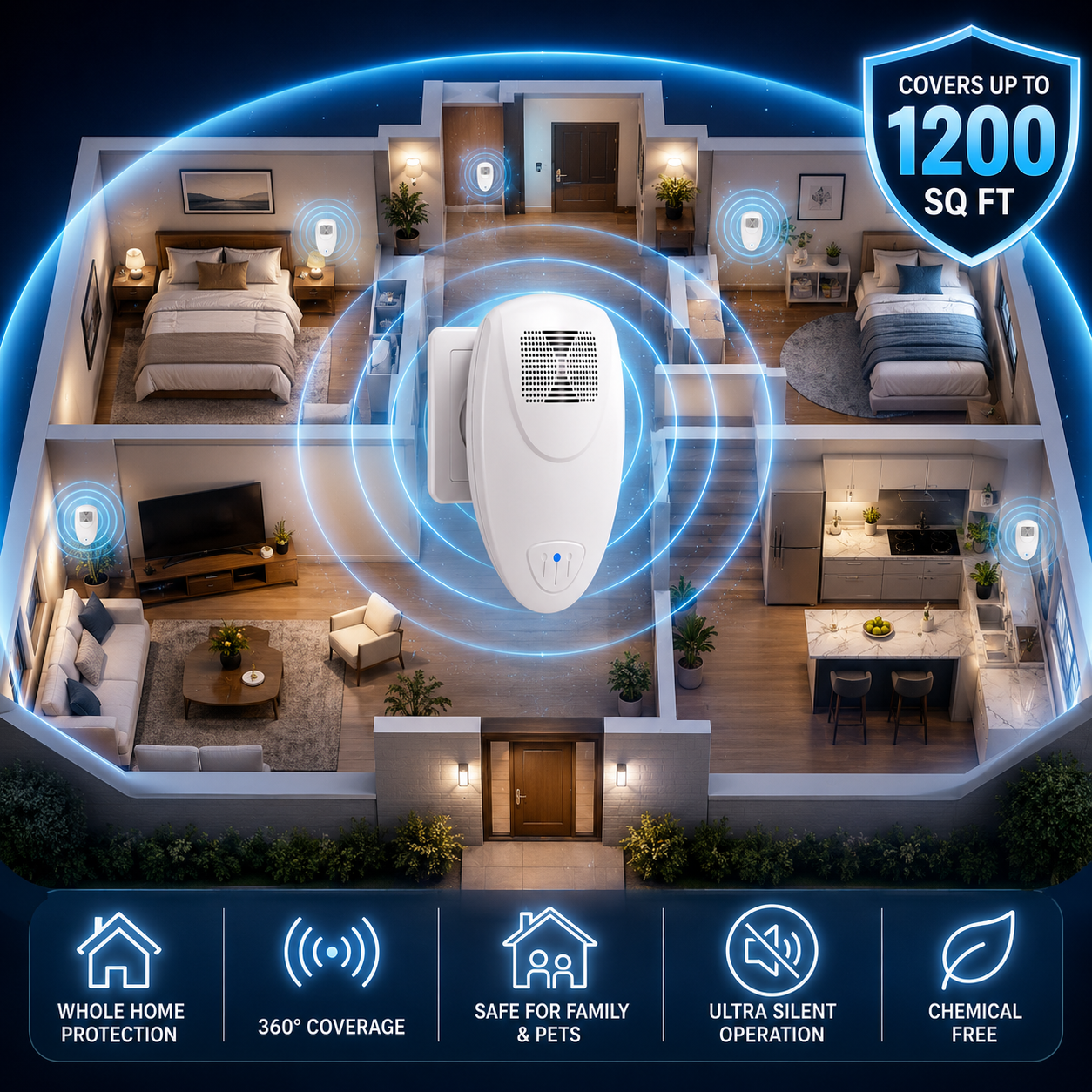 Plug-In Ultrasonic Pest Deterrent Device for Bedrooms & Living Rooms – Silent Electronic Indoor Insect Repellent for Homes, Apartments, Hote | Thomler