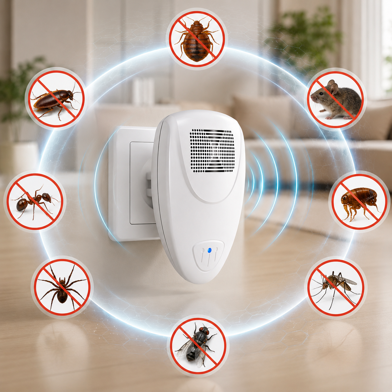Plug-In Ultrasonic Pest Deterrent Device for Bedrooms & Living Rooms – Silent Electronic Indoor Insect Repellent for Homes, Apartments, Hote | Thomler