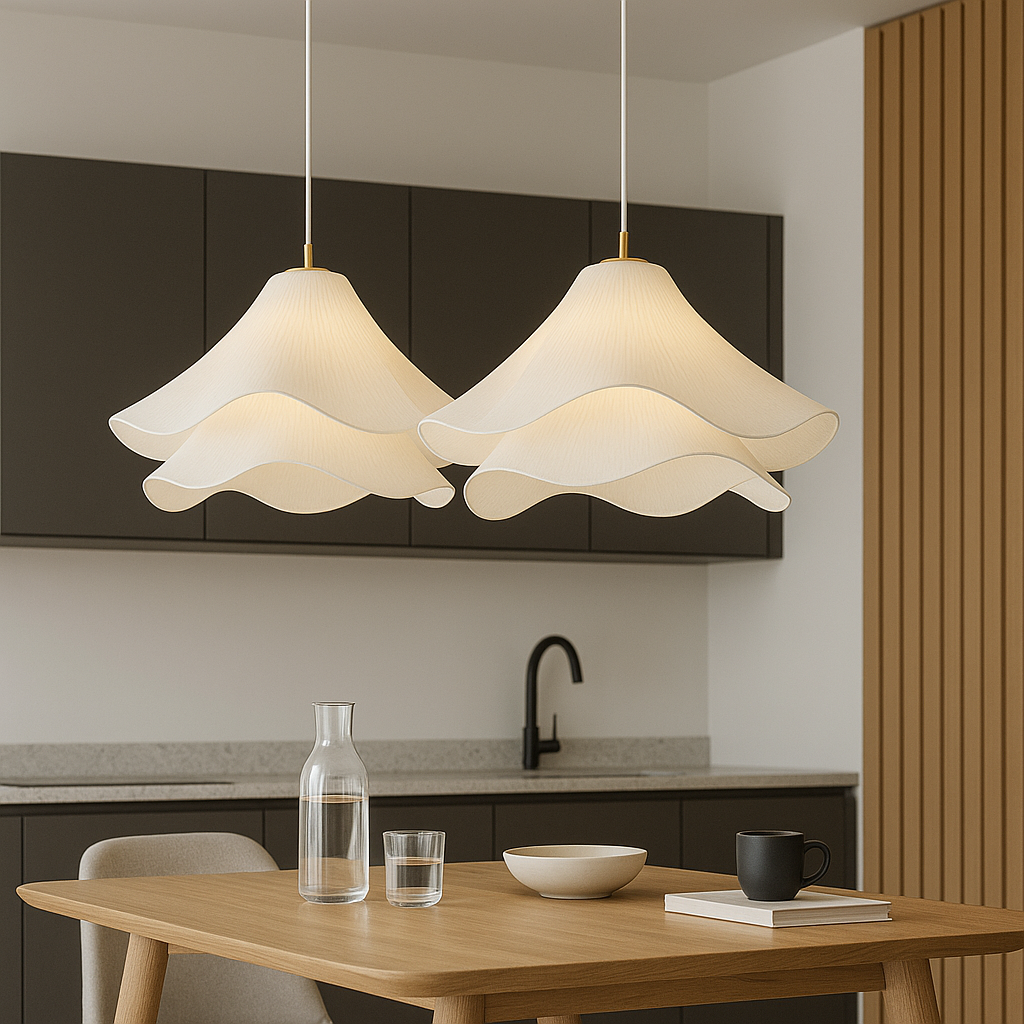 Pendant Light Fabric Metal 60.0 cm Beige Dining Room Scandinavian Japandi Hanging Ceiling Lamp | Thomler