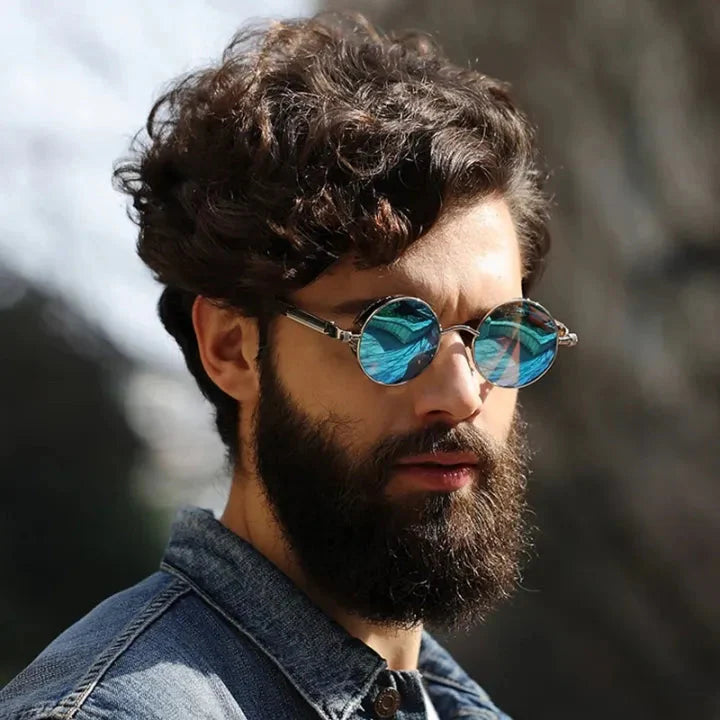 Steampunk Sonnenbrille Rund — UV400 Polarisiert, Retro Metallrahmen