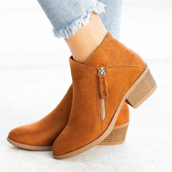 Women's Ankle Boots Suede Rubber Sole Side Zip Comfort Low Block Heel for Everyday | Thomler