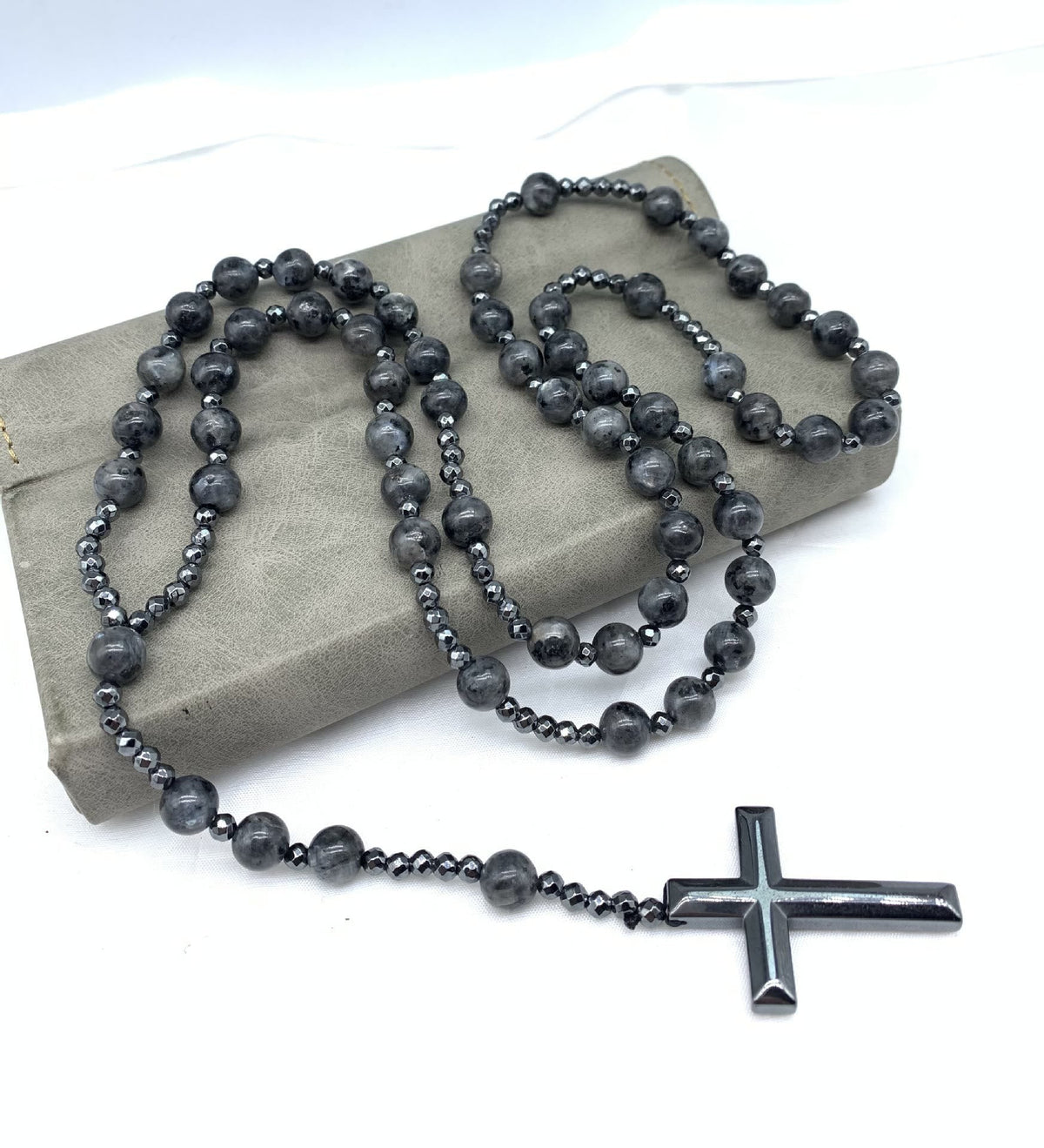 Stone Bead Prayer Chain – Adjustable Gemstone Pendant for Men with Cross Accent | Thomler