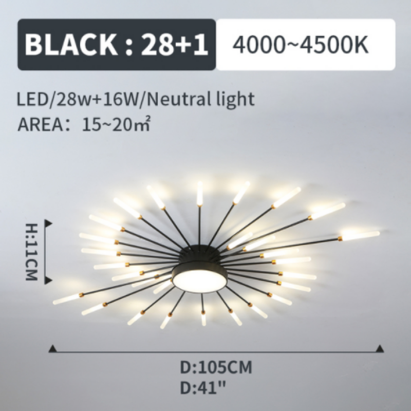 Starburst Dimmable LED Ceiling Light Flush Mount Black Gold Metal Acrylic Indoor Modern Fixture for Bedroom Living Room Dining Room | Thomler