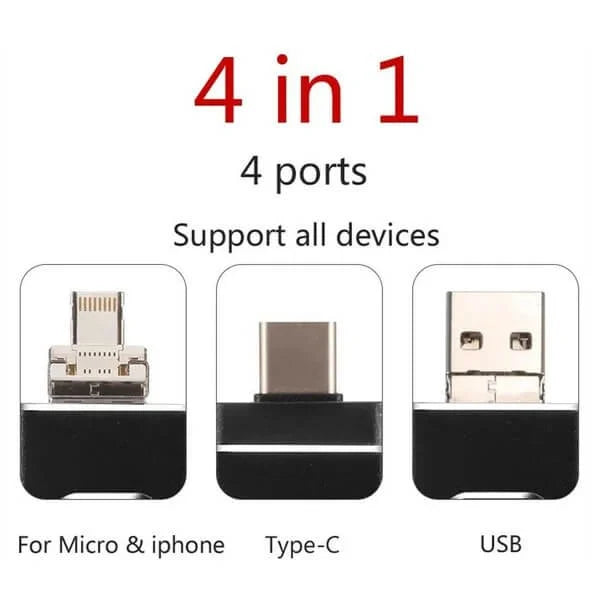 Multi-Device Flash Drive with 4 Connector Types – USB-A, USB-C, Micro-USB & Lightning Port for iPhone, Android & Computer File Transfer | Thomler