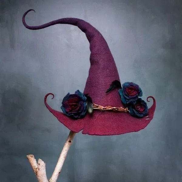 Handcrafted Merino Wool Witch Hat for Halloween Costume Party | Soft Felt Pointed Hat for Adults | Adjustable Nuno Felt Design | Thomler
