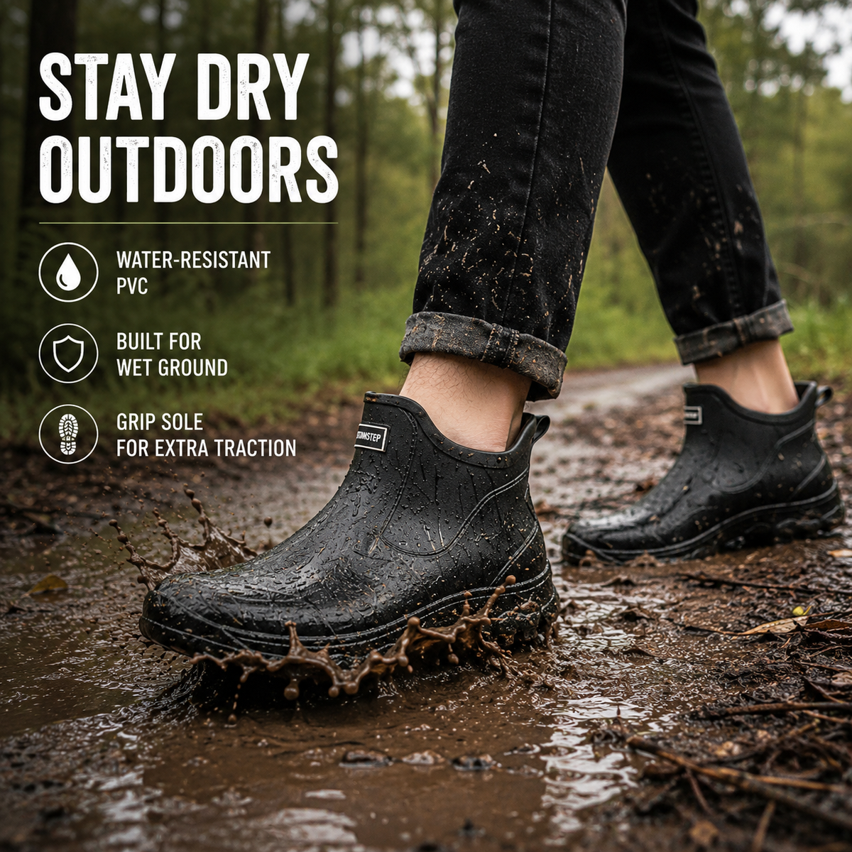 Waterproof Ankle Rain Boots with Slip-Resistant Tread for Mud, Camping & Fishing | Thomler