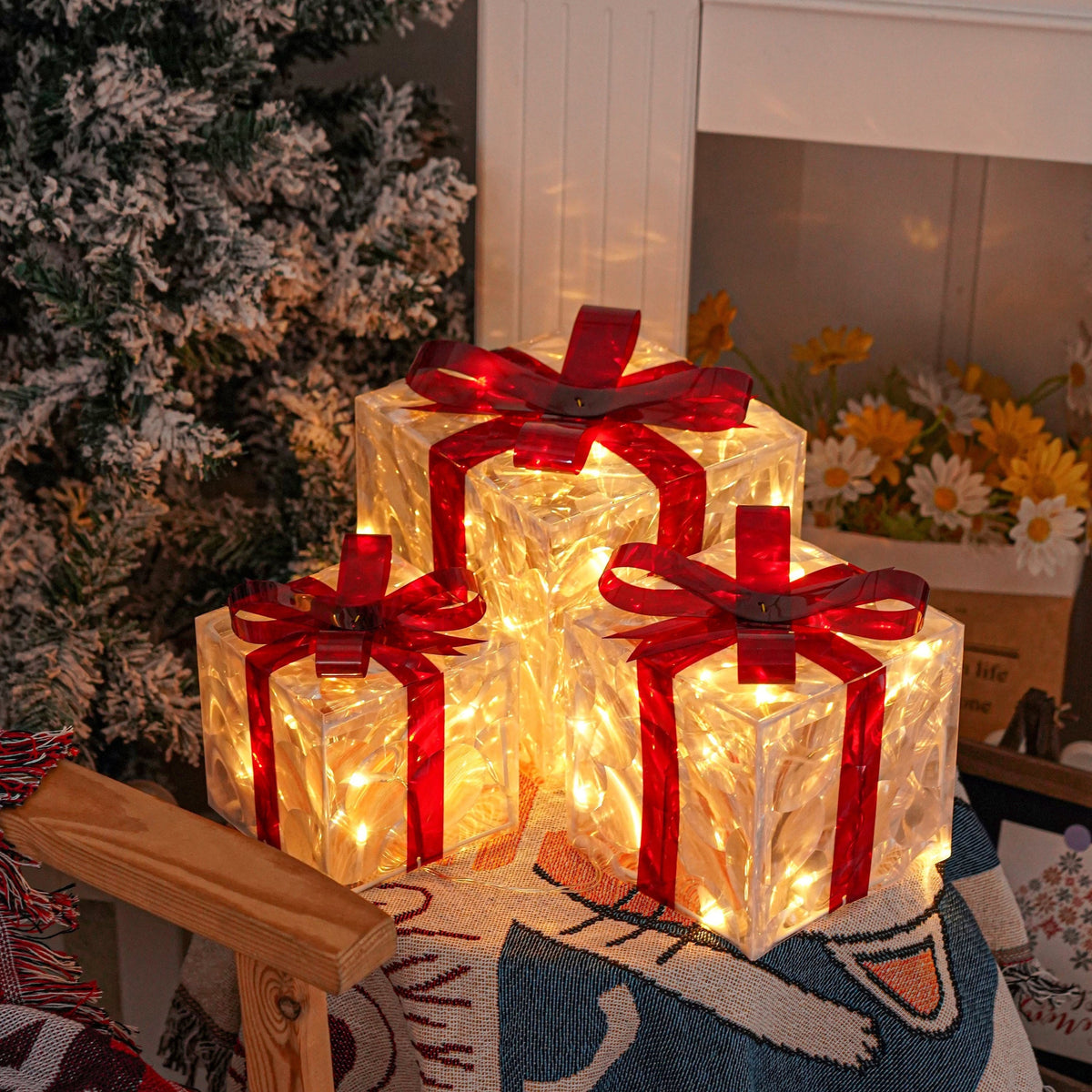 3-Piece Illuminated Gift Box Decor Set – Warm White LED Holiday Display | Thomler