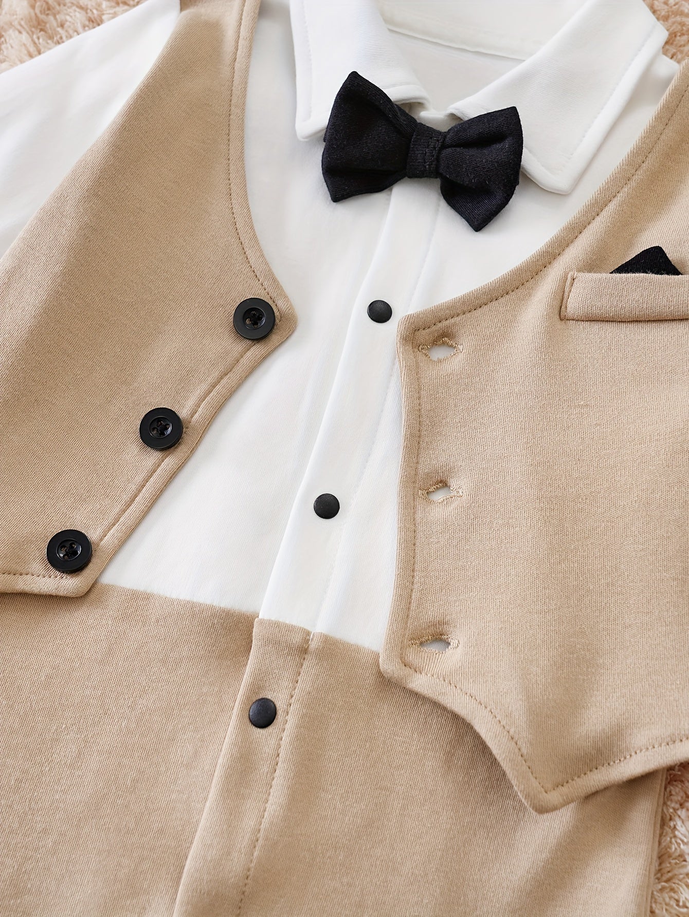 Baby Boy Formal Romper with Bow Tie | Dapper Tuxedo One-Piece Outfit for Infants & Toddlers | Cotton Gentleman Suit for Weddings | Thomler