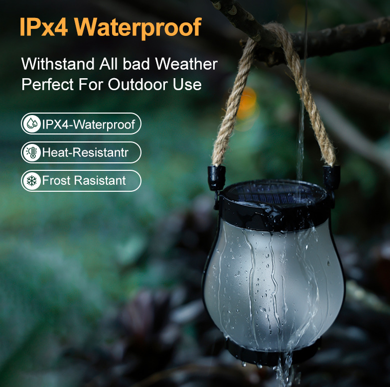 Rechargeable Portable Lantern with Hemp Handle for Patio, Camping & Indoor Ambience — Smart Auto-On Sensor, Type-C USB Charging, Compact 4.7 | Thomler