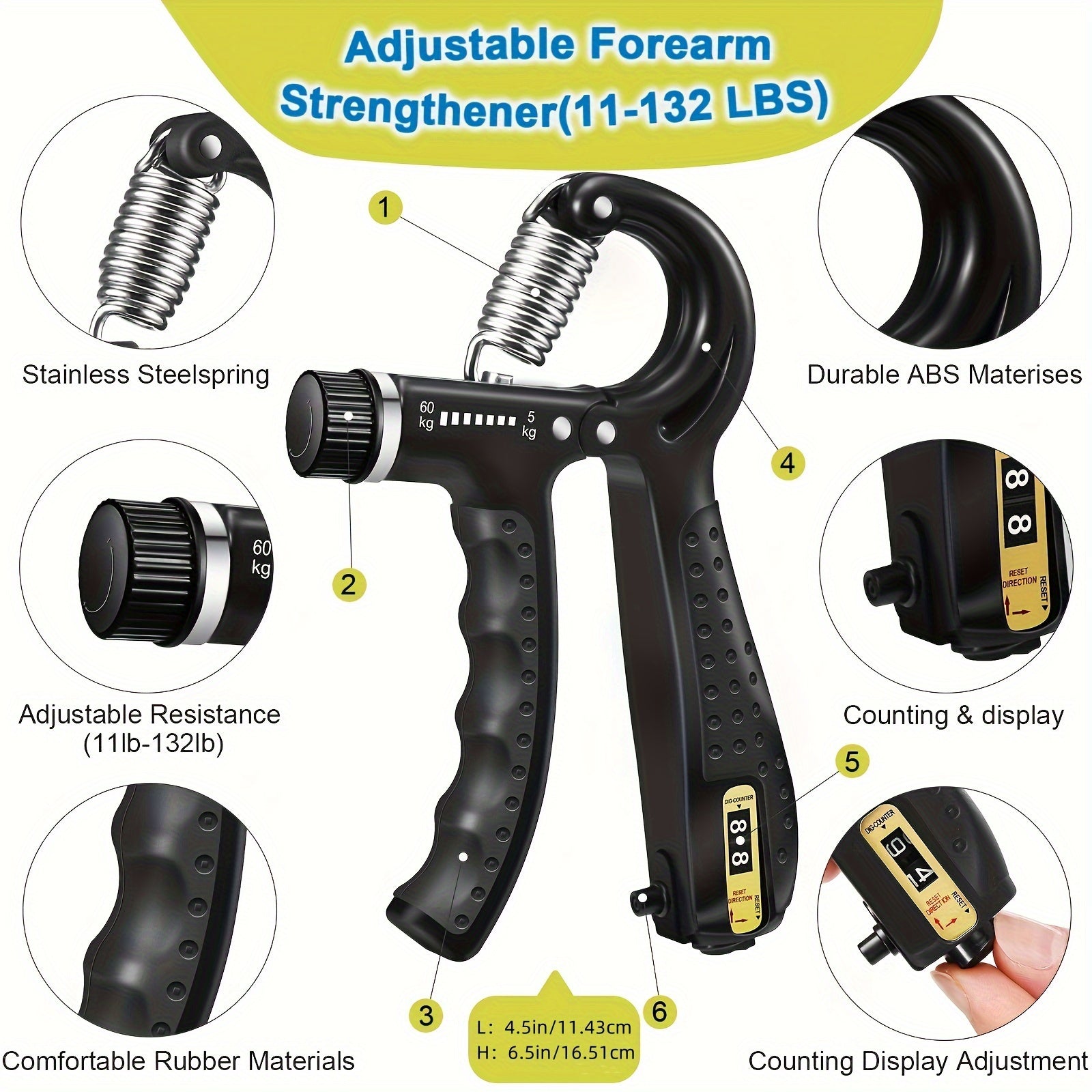 Hand Grip Strengthener Kit 5-Piece Training Set for Fingers Forearms Wrists Rehabilitation Therapy Workout Tools Musicians Athletes | Thomler