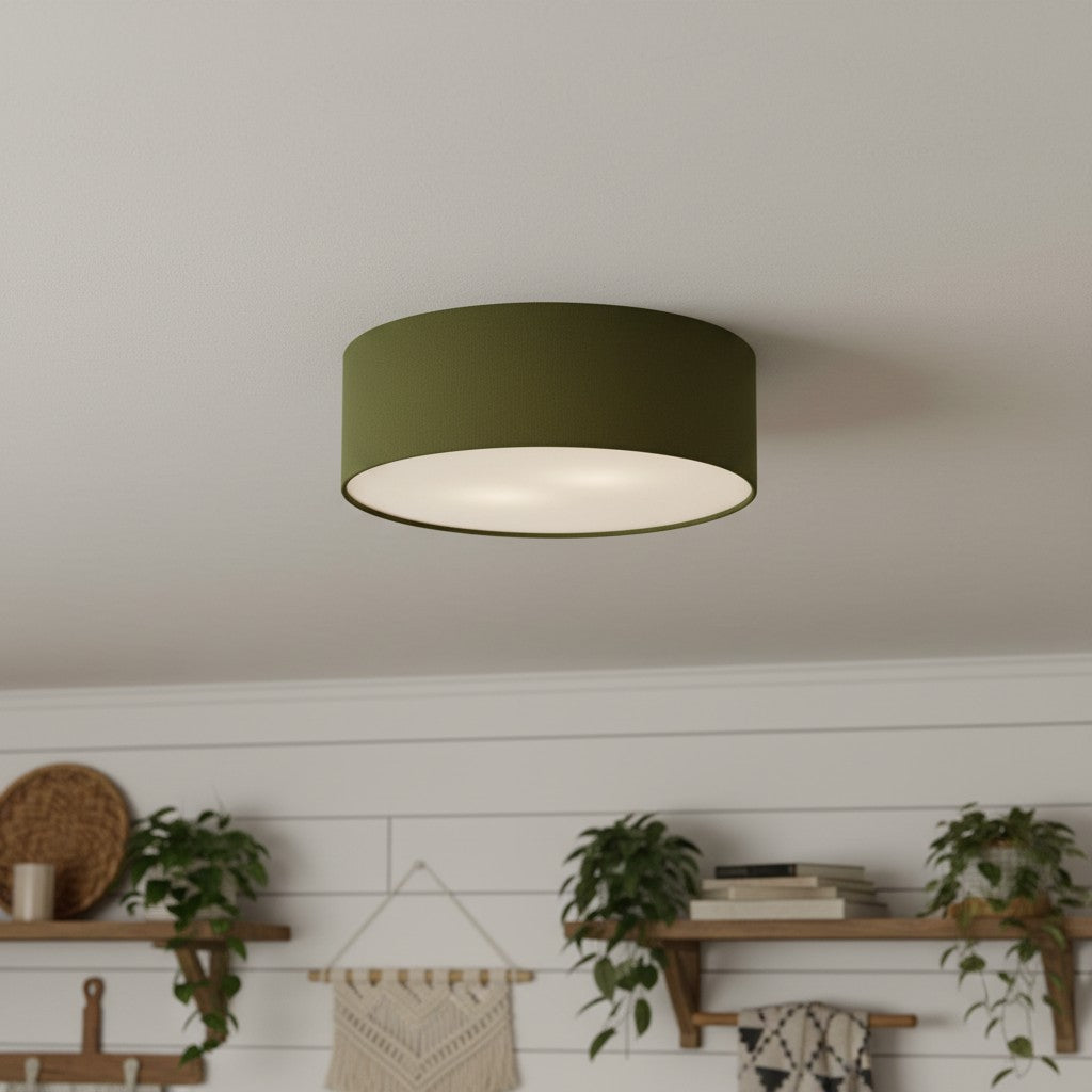 Fabric Flush Mount Drum Shade Ceiling Light for Bedroom & Living Room – Hardwire Installation | Thomler