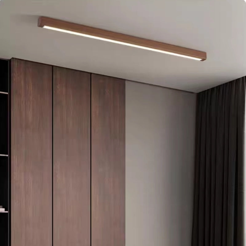 Elongated Flush Mount LED Fixture with Natural Timber Frame for Hallways & Bedrooms | Thomler
