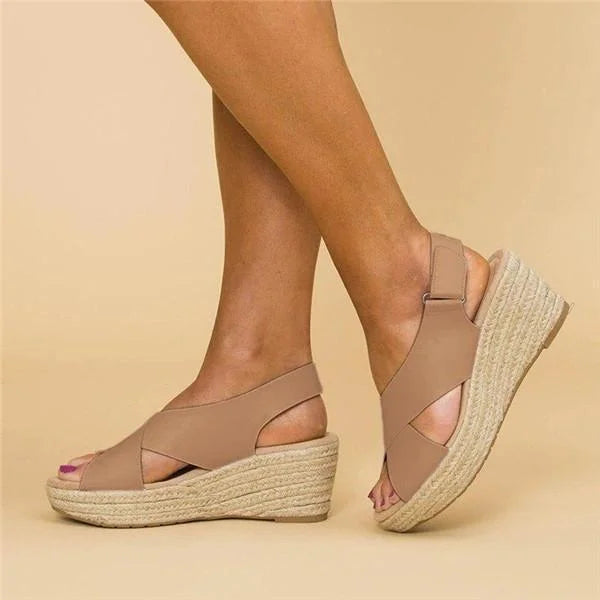 Women's Orthopedic Wedge Espadrilles with Elastic Straps – Cushioned Slip-On Summer Shoes for All-Day Comfort, Casual Outdoor Walking | Thomler