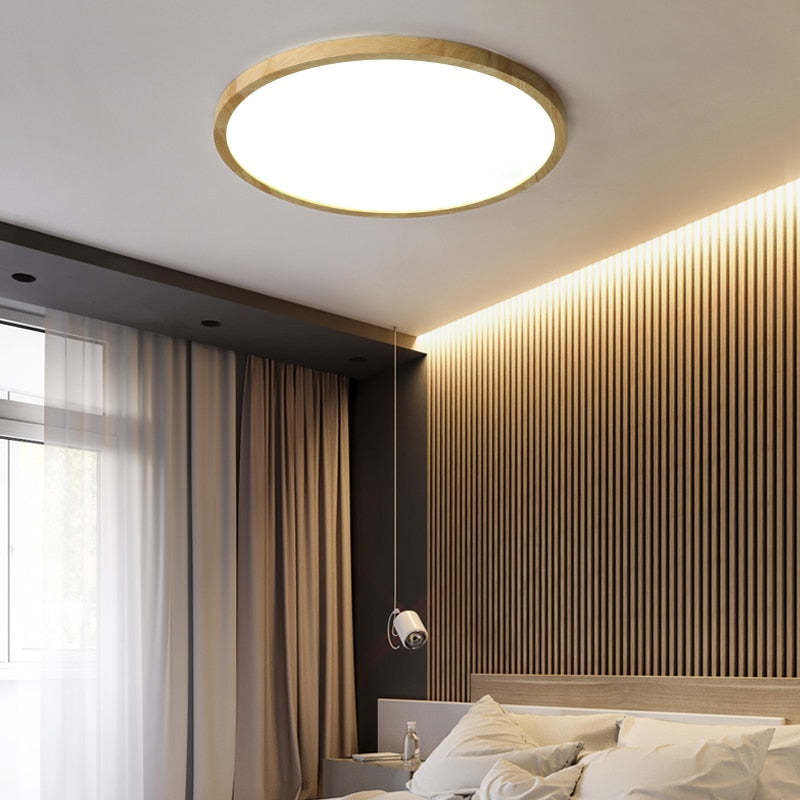 Round Wood Flush Mount Ceiling Light – Modern LED Fixture for Living Room, Bedroom & Kitchen | Thomler
