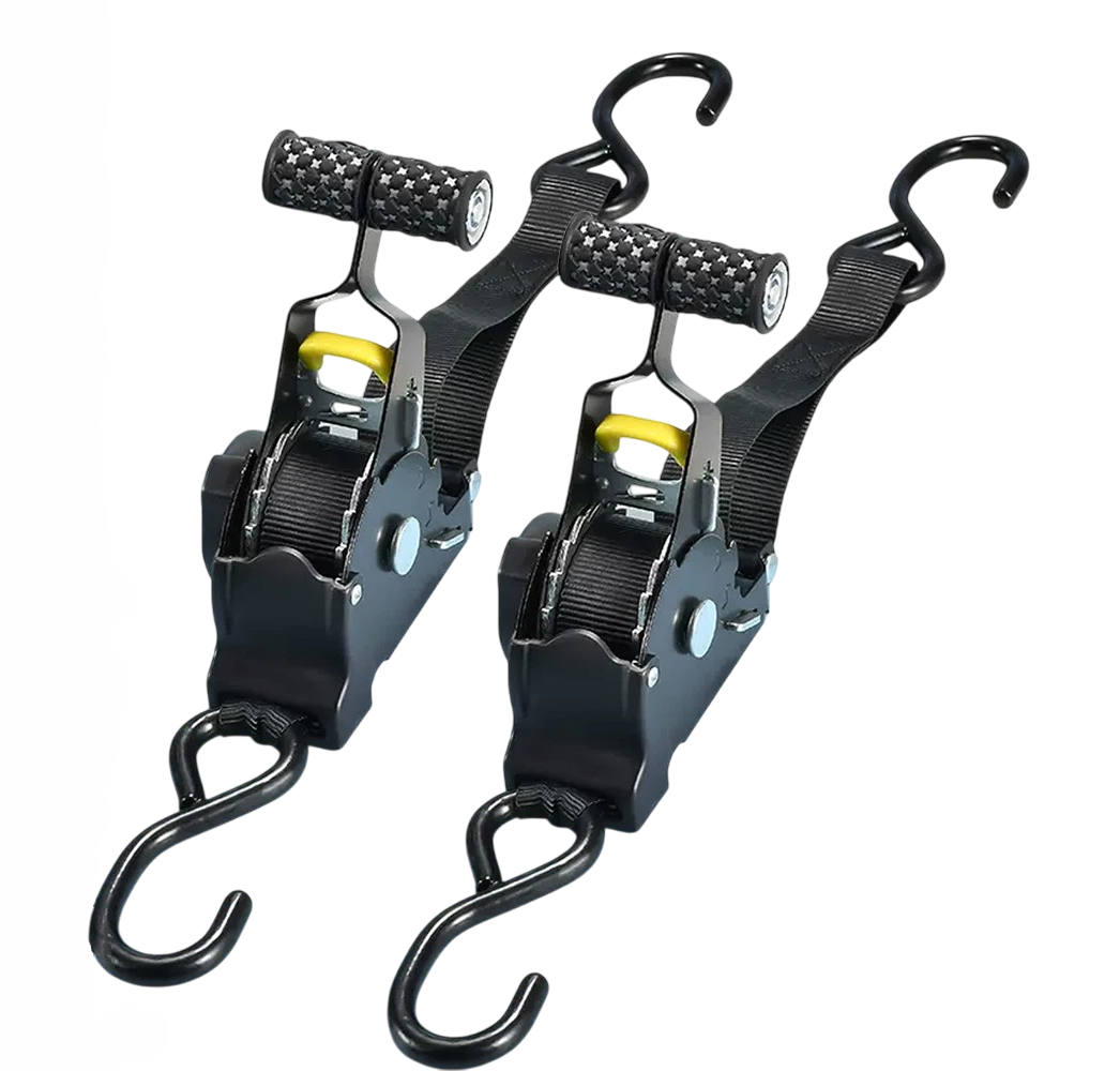 Self-Coiling Tie-Down Straps with Spring-Loaded Ratchet (500 lb Capacity, 2-Pack) for Roof Racks, Kayaks & Cargo Transport | Thomler