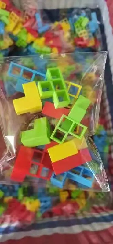 Wooden Stacking Tower Game for Kids - Tumbling Block Balance Challenge with Colorful Tetris Shapes for Toddlers & Children Ages 3+ | Thomler