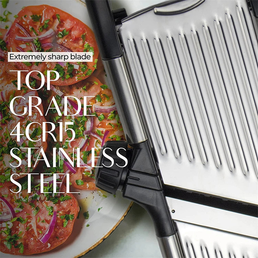 Adjustable Vegetable Slicer with 6 Thickness Settings & Safety Guard for Potatoes, Cucumbers, Carrots | Thomler