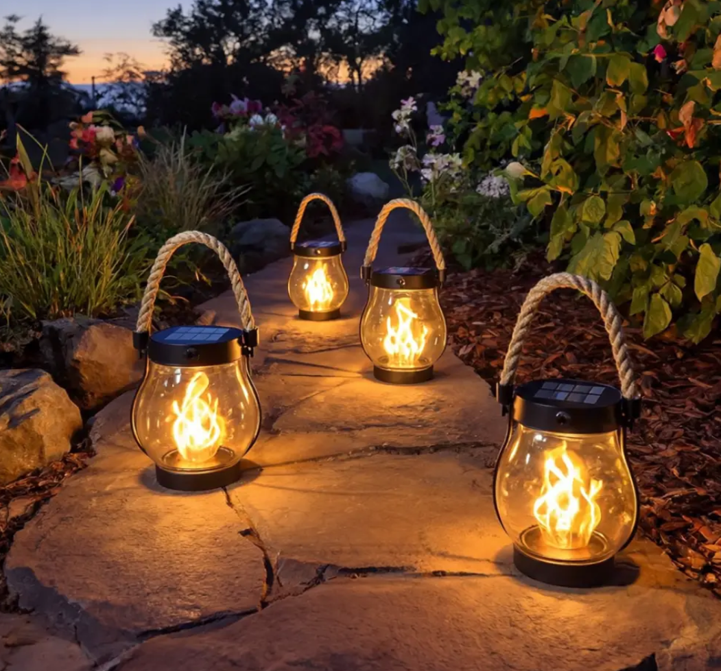 Rechargeable Portable Lantern with Hemp Handle for Patio, Camping & Indoor Ambience — Smart Auto-On Sensor, Type-C USB Charging, Compact 4.7 | Thomler