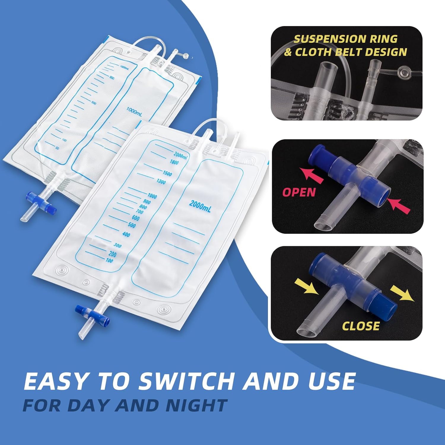 Portable Reusable Urinary Catheter Bag System with Waist Straps & 39-Inch Tube for Adults | Thomler