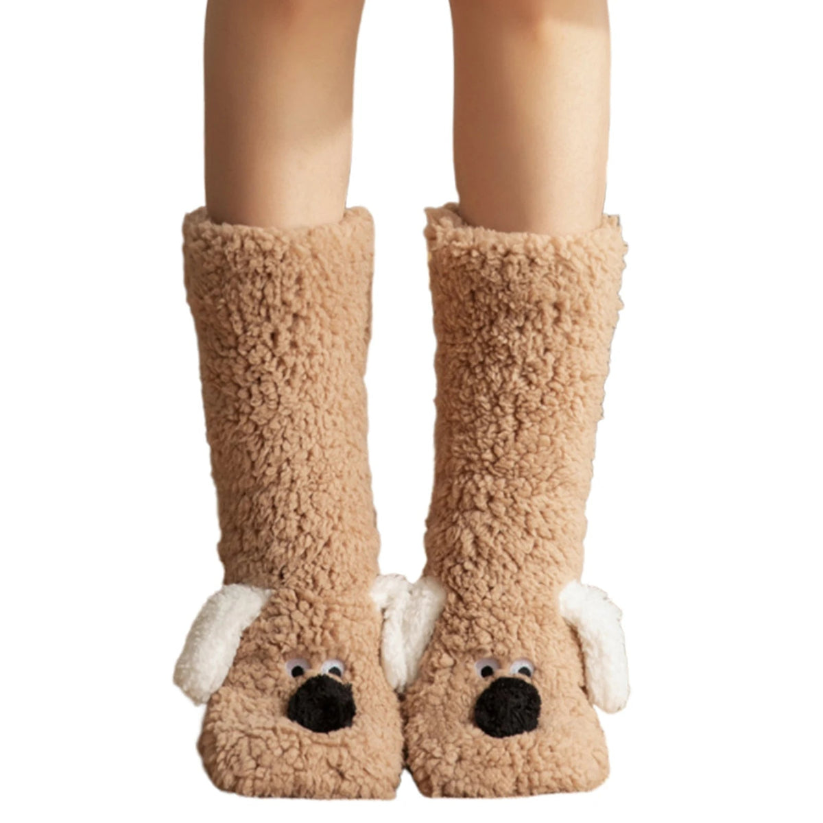 Plush Animal Socks with 3D Puppy Ears – Soft Fleece Winter Footwear for Women & Teens | Thomler