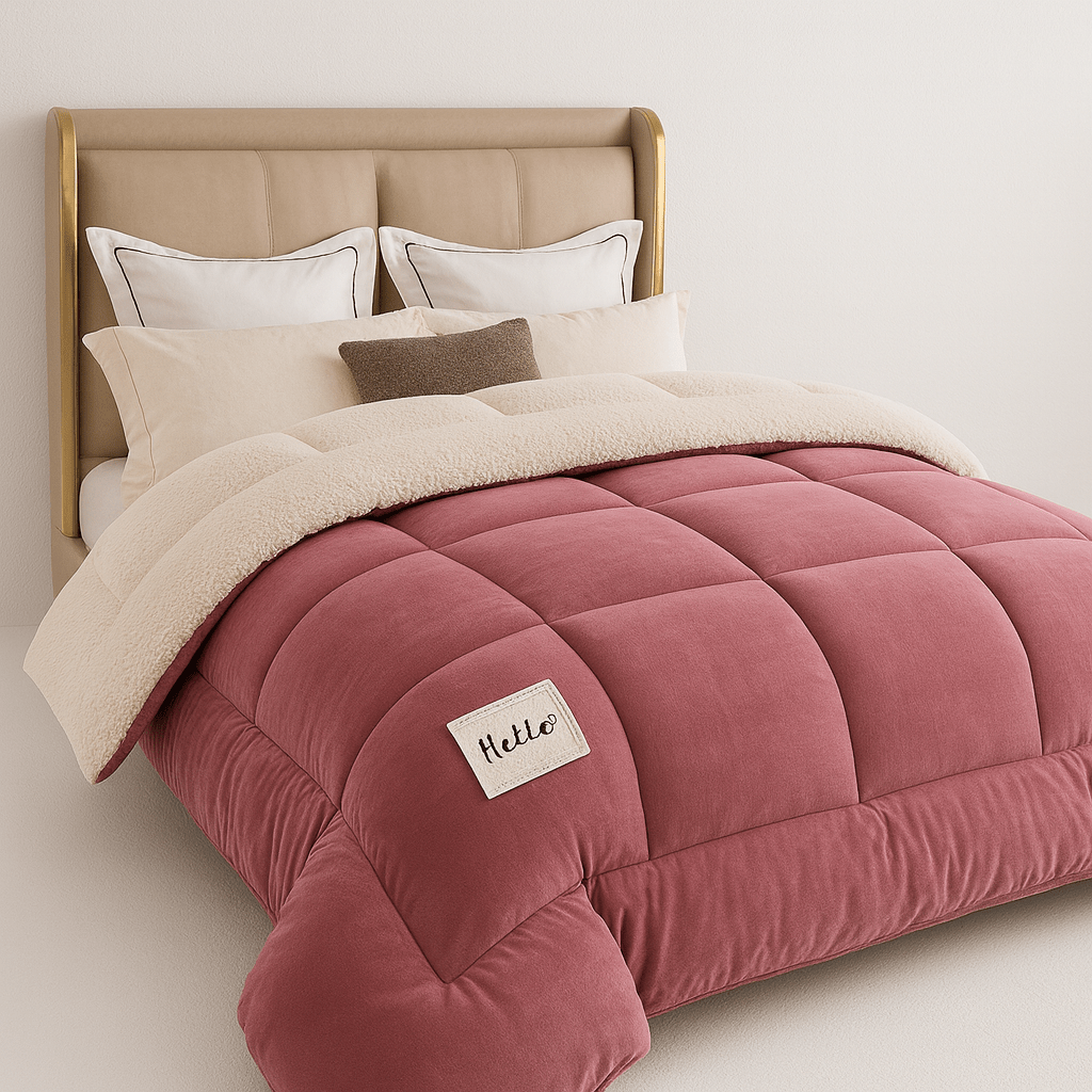 Duvet Reversible Sherpa Fleece 200.0 cm x 200.0 cm Soft Warm Bedding All Seasons Checked Pattern | Thomler