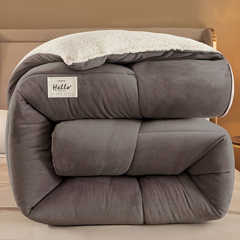 Duvet Reversible Sherpa Fleece 200.0 cm x 200.0 cm Soft Warm Bedding All Seasons Checked Pattern | Thomler