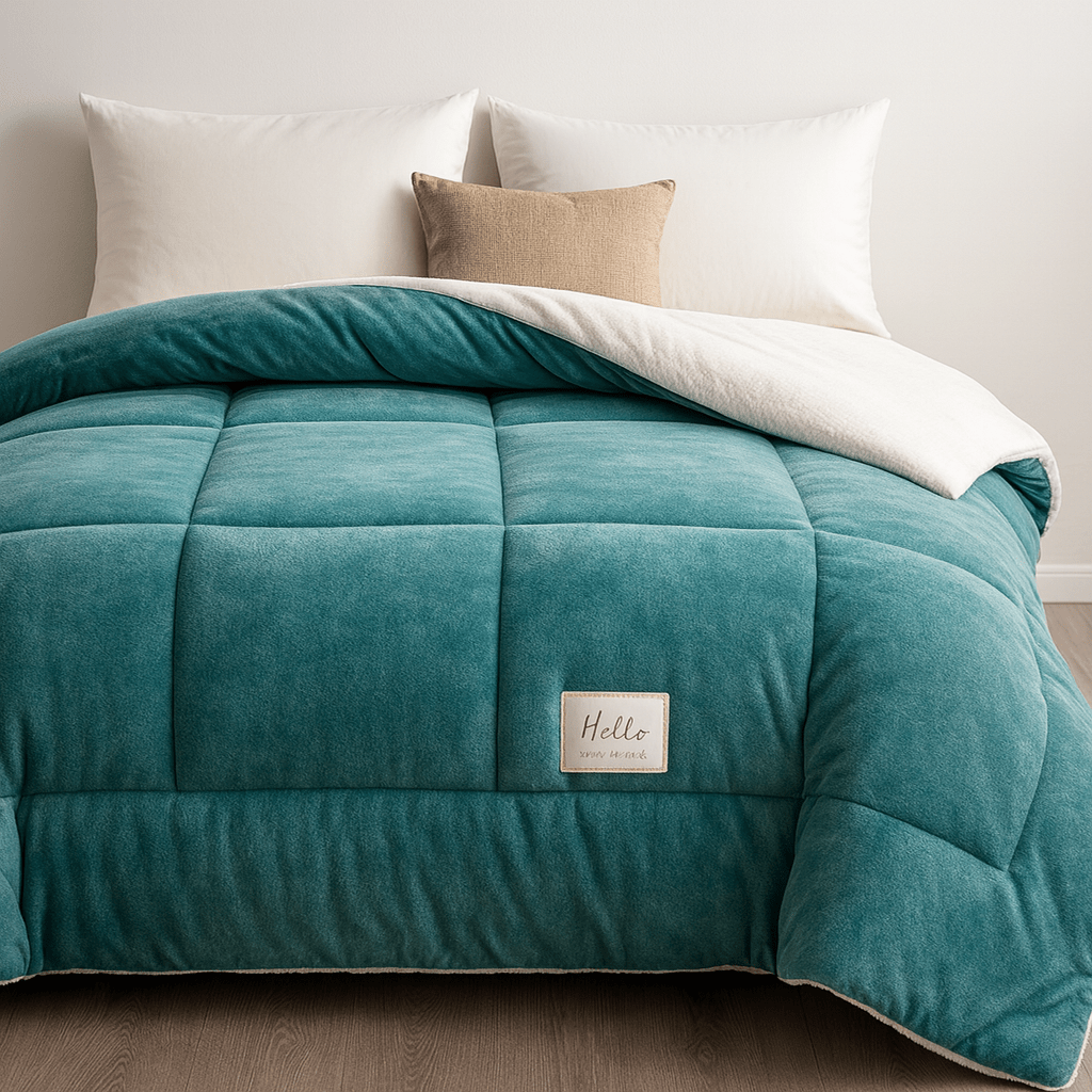 Duvet Reversible Sherpa Fleece 200.0 cm x 200.0 cm Soft Warm Bedding All Seasons Checked Pattern | Thomler
