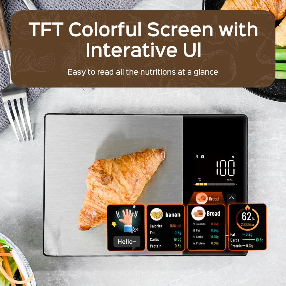 Digital Kitchen Nutrition Scale with Macro Tracking & Color Display for Meal Prep, Diet Planning & Cooking | Thomler