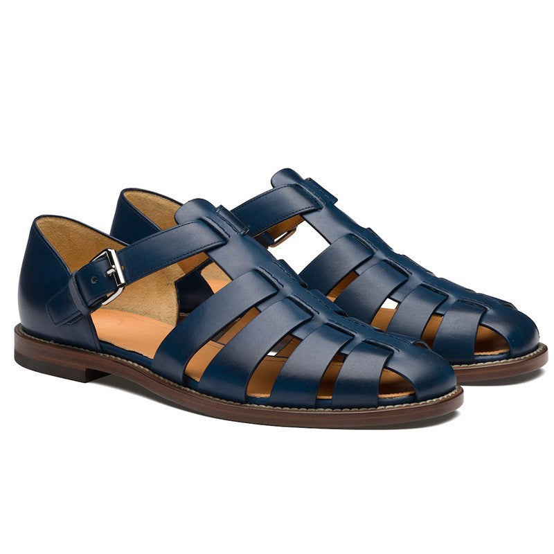 Closed-Toe Leather Sandals for Men with Adjustable Buckle Strap | Summer Casual Footwear | Breathable Open Design | Rubber Sole | Thomler