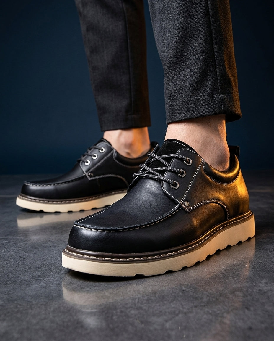 Men's Full-Grain Leather Work Shoes with Padded Footbed & Moc-Toe Stitching for All-Day Wear | Thomler