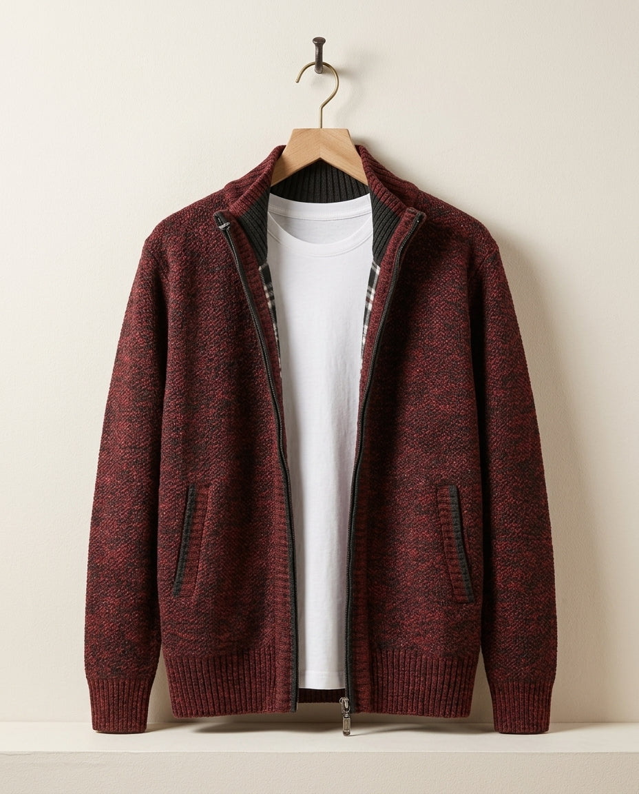Men's Ribbed Knit Jacket with Plaid Fleece Interior – Layering Staple for Cool Weather | Thomler