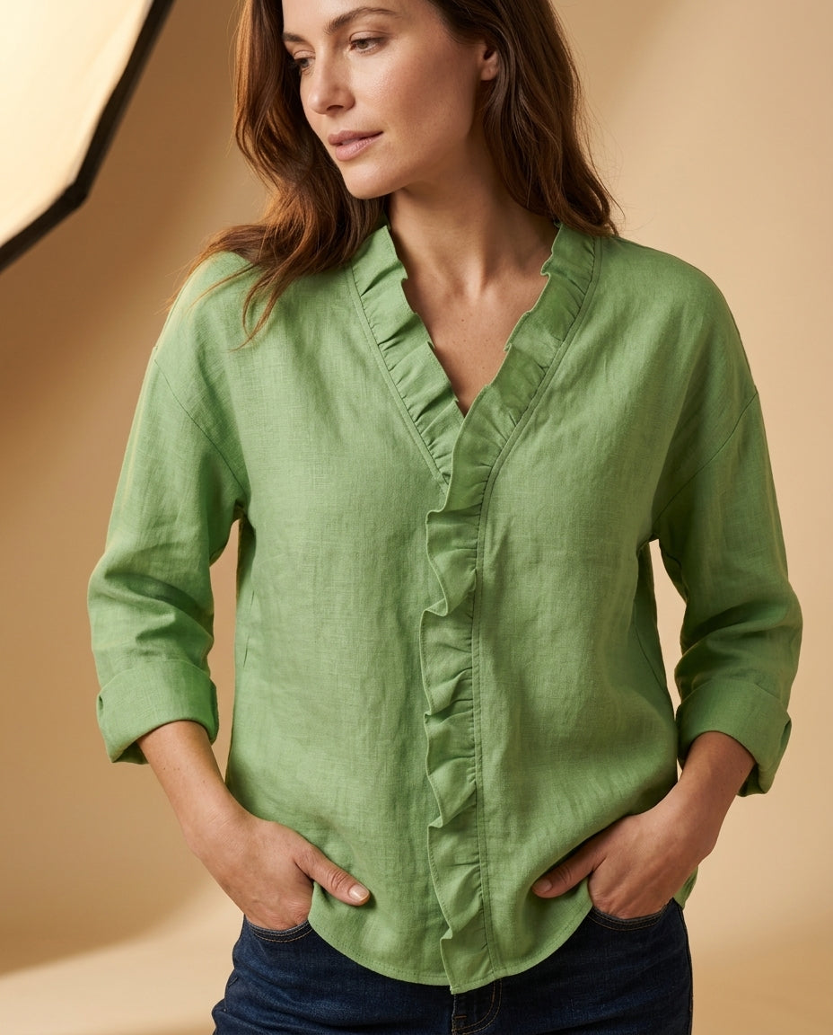 Flowy Gathered Neckline Top with Long Sleeves for Women – Casual Dressy Blouse | Thomler