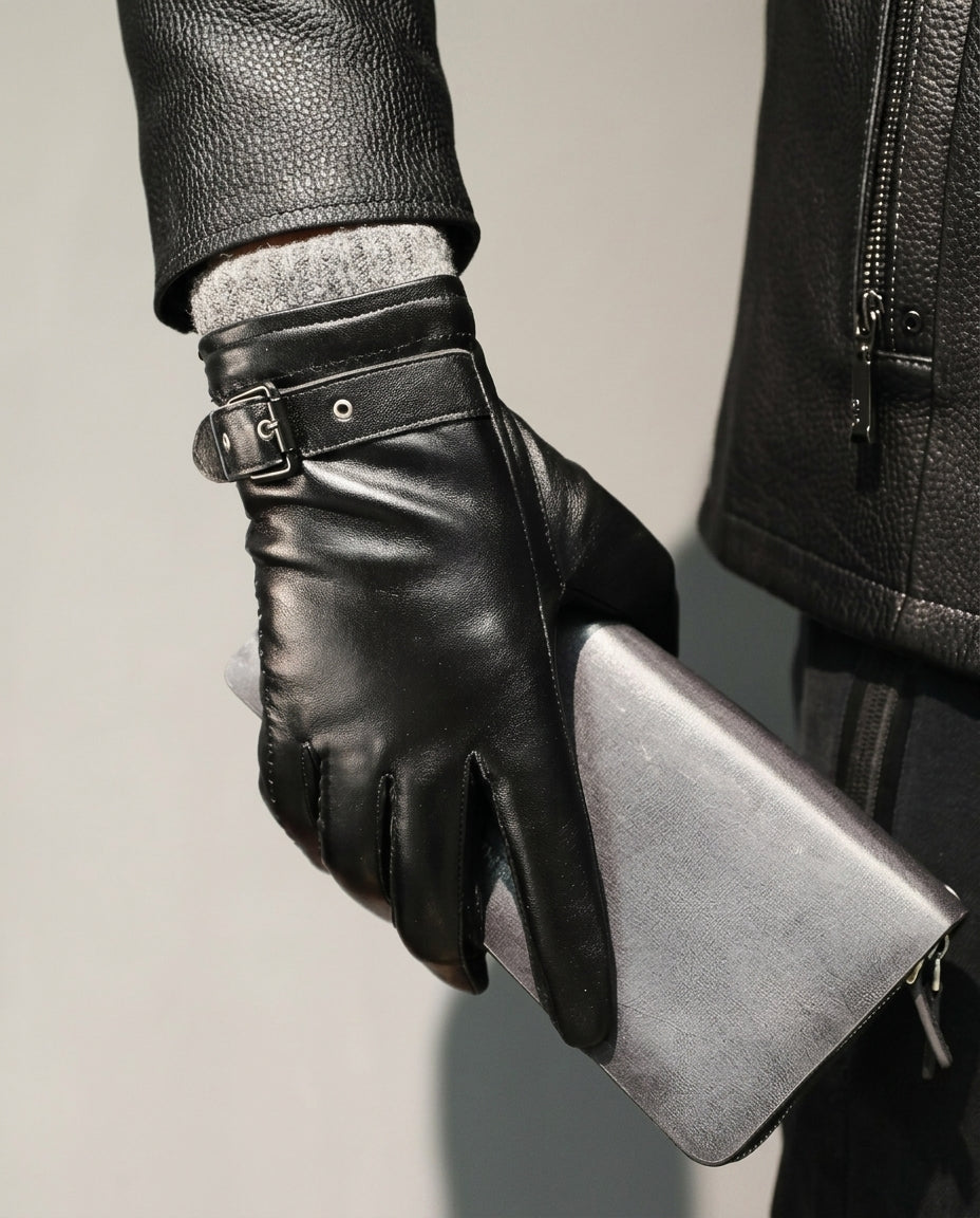 Premium Leather Cold-Weather Gloves – Wool-Lined, Adjustable Wrist Strap for Men | Thomler