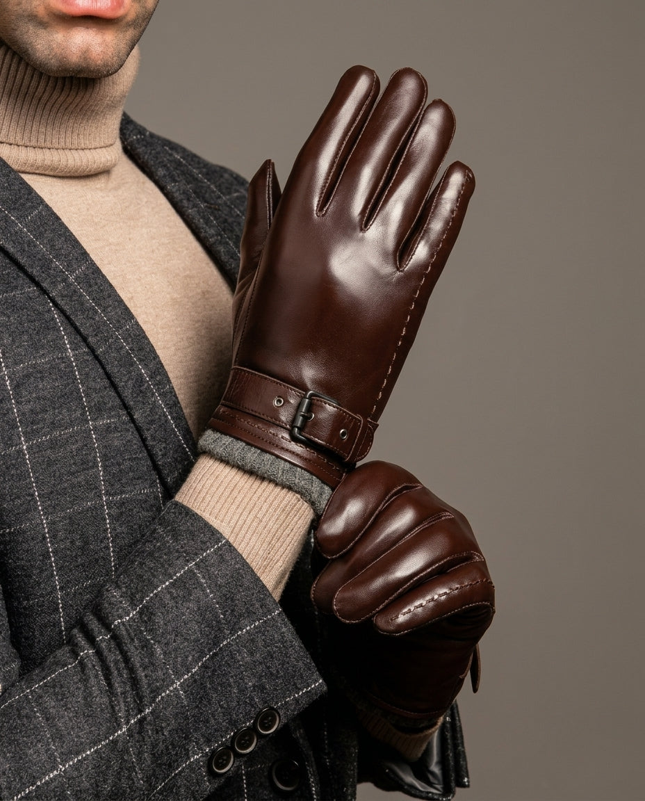 Premium Leather Cold-Weather Gloves – Wool-Lined, Adjustable Wrist Strap for Men | Thomler